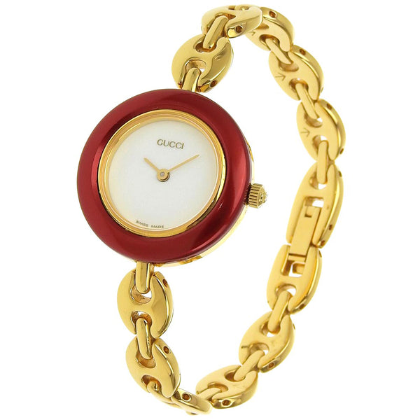 [GUCCI] Gucci 
 Change Besel Watch 
 11/12.2 Gold plating gold quartz analog display white dial Change Bezel Ladies