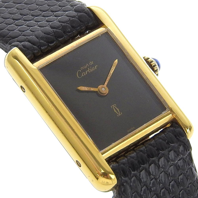 [Cartier] Cartier 
 Tank watch 
 Cal.78.1 Silver 925 × Lizard Gold Humor -rolled Black Dial Tank Ladies