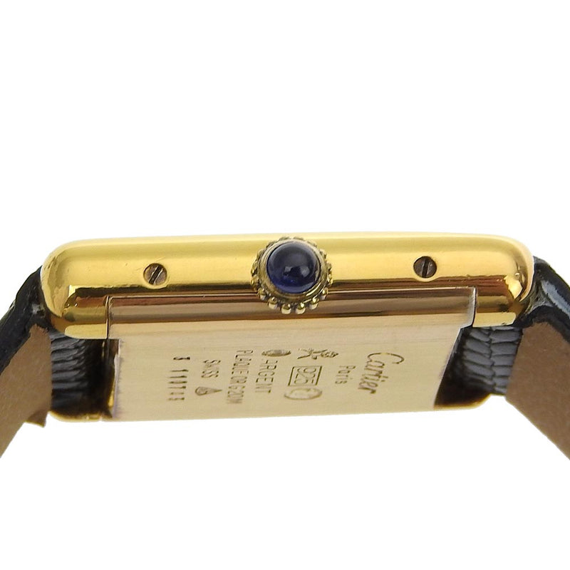 【CARTIER】カルティエ
 タンク 腕時計
 cal.78.1 シルバー925×リザード ゴールド 手巻き 黒文字盤 tank レディース