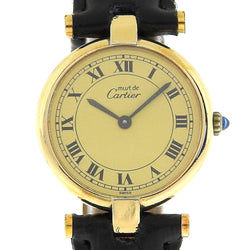 [Cartier] Cartier Masse Vandome Watch Cal.81 Silver 925 × Push Push Cuir Gol Quartz Analog Dames doit être vendome dames