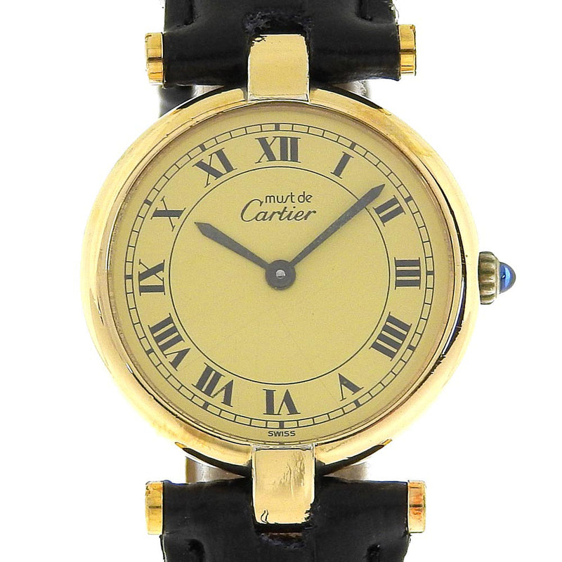 [Cartier] Cartier 
 Massevandome reloj 
 Cal.81 Silver 925 x Display analógico de cuarzo de cuero en relieve Dial de marfil debe ser Vendome Damas