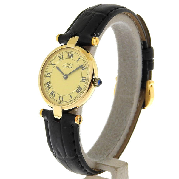 [Cartier] Cartier 
 Massevandome reloj 
 Cal.81 Silver 925 x Display analógico de cuarzo de cuero en relieve Dial de marfil debe ser Vendome Damas