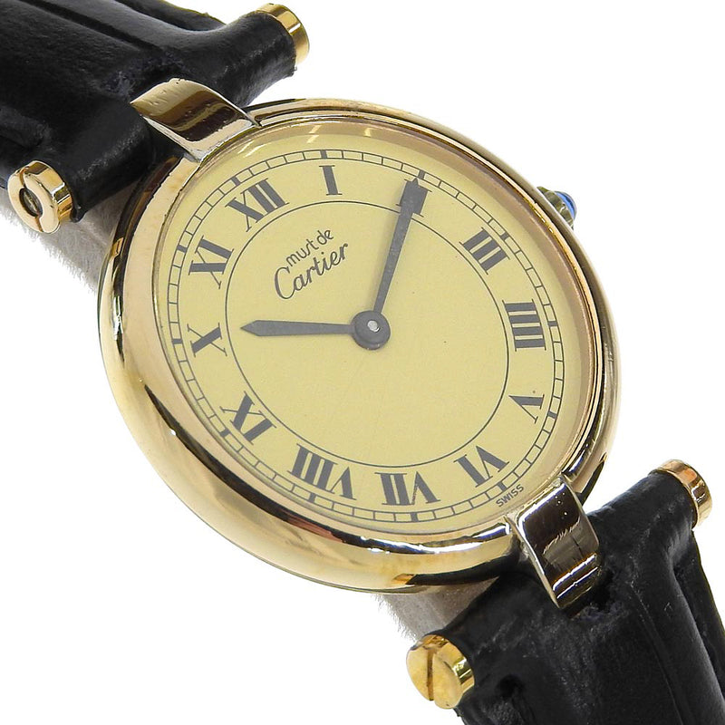 [Cartier] Cartier 
 Massevandome reloj 
 Cal.81 Silver 925 x Display analógico de cuarzo de cuero en relieve Dial de marfil debe ser Vendome Damas