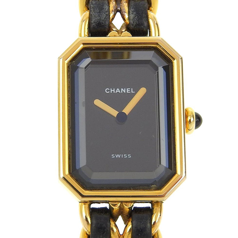 [CHANEL] Chanel Premiere L L -Watch Plated Gold× Leather Quartz Analog display black dial Premiere L Ladies