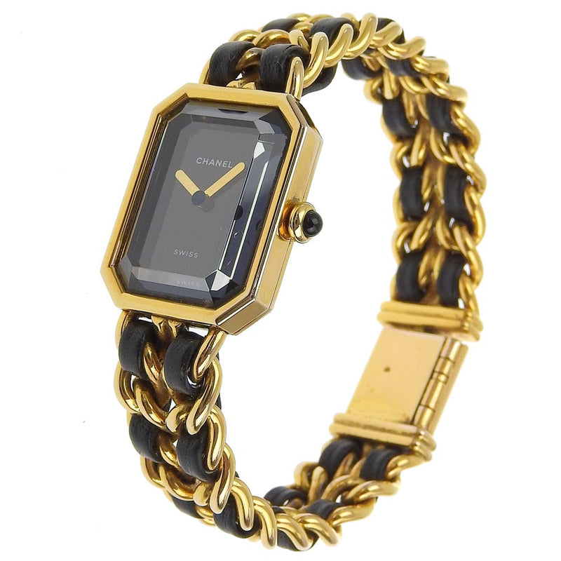 [Chanel] Chanel Premiere l Watch Gold plaqué x cuir quartz analogique noire de cadran