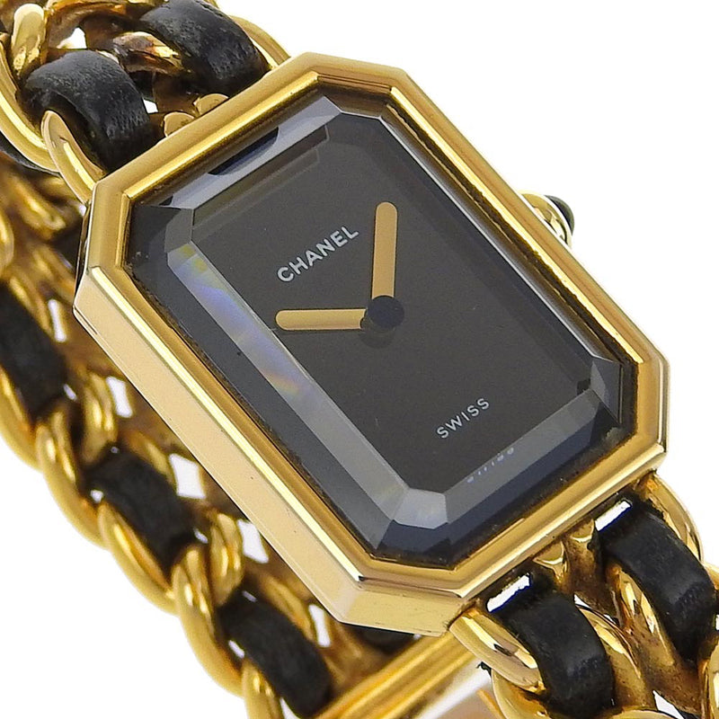 [Chanel] Chanel Premiere l Watch Gold plaqué x cuir quartz analogique noire de cadran