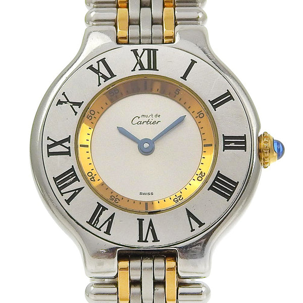 [卡地亚]卡地亚 
 必须21手表 
 1340不锈钢X金色石英模拟显示银色表盘必须21女士B级