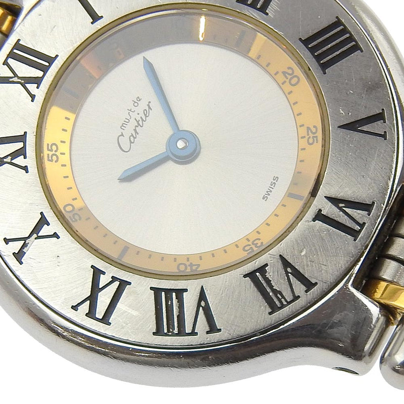 【CARTIER】カルティエ
 マスト21 腕時計
 1340 ステンレススチール×金メッキ クオーツ アナログ表示 シルバー文字盤 Must21 レディースB-ランク