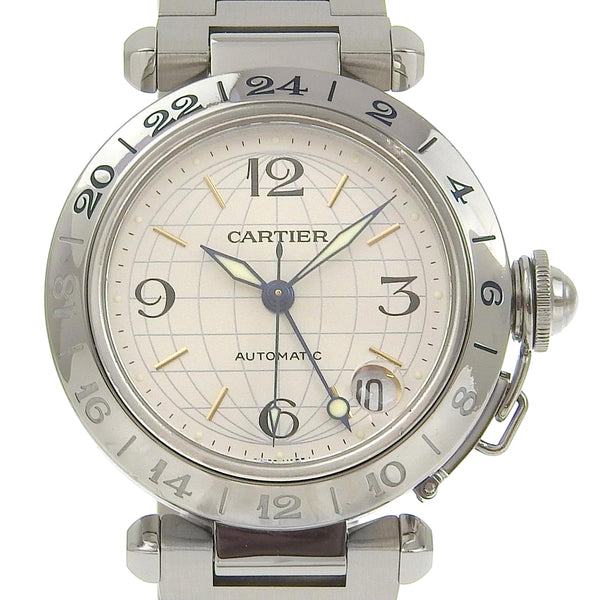 【CARTIER】カルティエ
 パシャ 腕時計
 メリディアン GMT W31078M7 ステンレススチール 自動巻き シルバー文字盤 Pasha ボーイズAランク