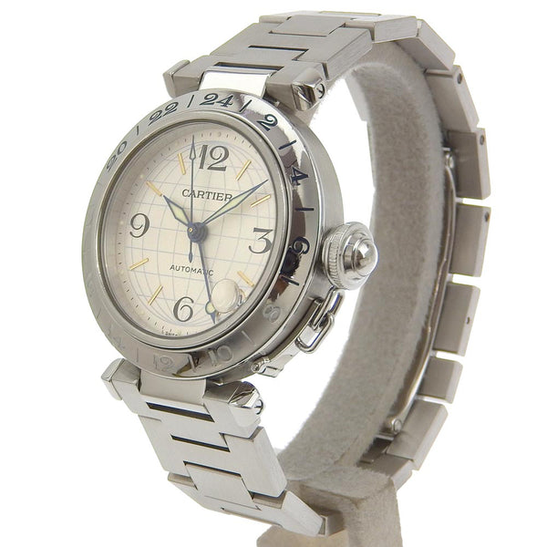 【CARTIER】カルティエ
 パシャ 腕時計
 メリディアン GMT W31078M7 ステンレススチール 自動巻き シルバー文字盤 Pasha ボーイズAランク
