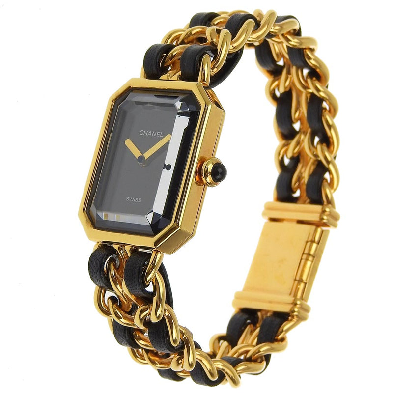 [香奈儿]香奈儿 
 首映的手表 
 H0001金色镀金x皮革石英模拟显示黑色表盘首映女士