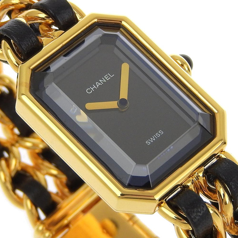 [CHANEL] Chanel Premiere S Watch H0001 Plated Gold× Leather Quartz Analog display black dial Premiere S Ladies A rank