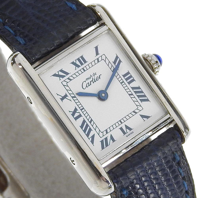 【CARTIER】カルティエ
 タンクヴェルメイユ 腕時計
 cal.057 1614 シルバー925×リザード 青 クオーツ アナログ表示 白文字盤 Tank Vermeil レディース