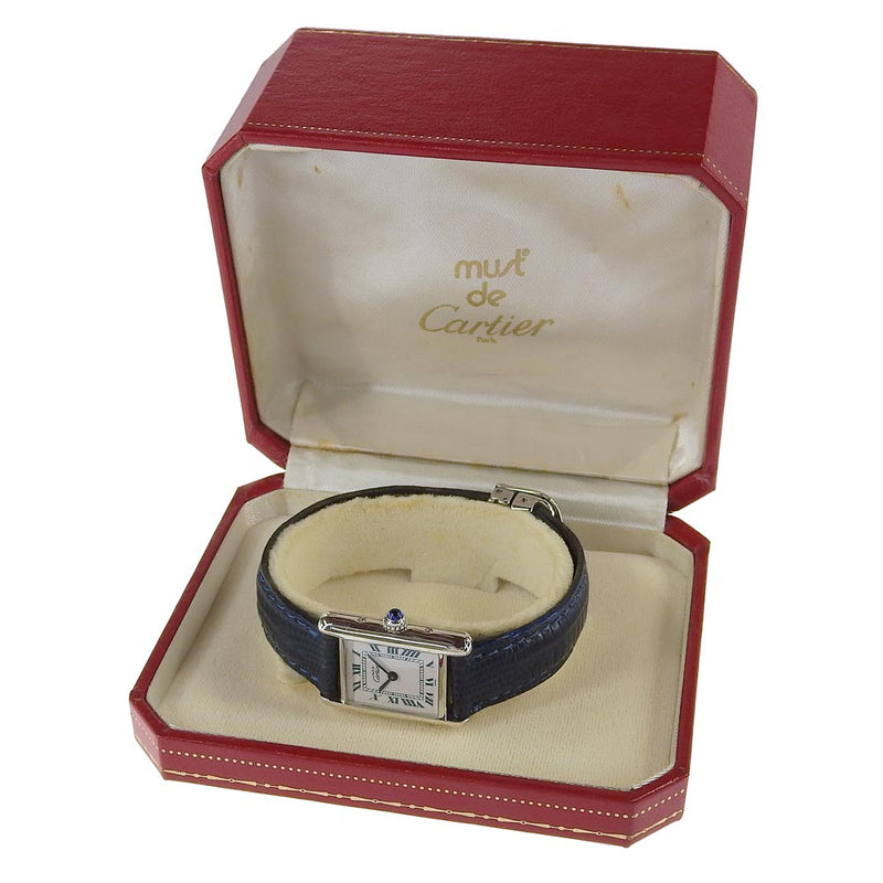 【CARTIER】カルティエ
 タンクヴェルメイユ 腕時計
 cal.057 1614 シルバー925×リザード 青 クオーツ アナログ表示 白文字盤 Tank Vermeil レディース