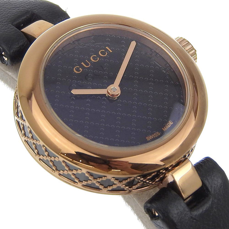 [GUCCI] GUCCI DIAMANTISSIMA WATCH 141.5 ACIER INOXLED X CUIR ROSE GOLD Quartz analogique dames diammantissima dames a-rank