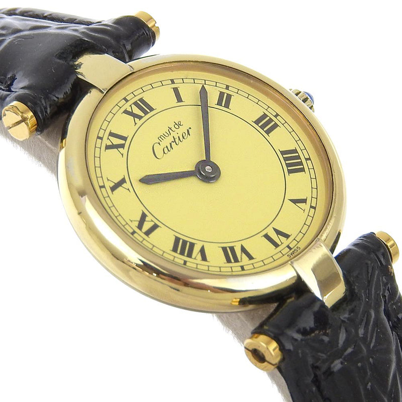 [까르띠에] 까르띠에 
 마스트 Vendome 시계 
 Vermille Cal.81 Silver 925 x Crocodile Gold Quartz 아날로그 레이디는 벤덴 데이 숙녀해야합니다.