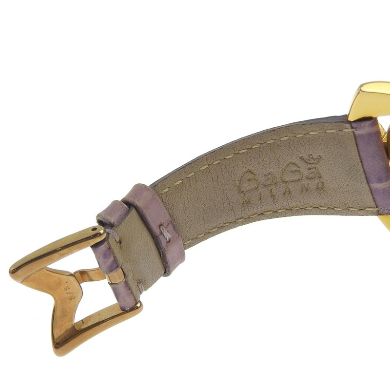 [Gaga Milano] Gaga Milano 
 Bracelet de fumier 
 Slim 46 en acier inoxydable x cuir pourpre doré quartz petit deuxième manuelle de cadran violet pour hommes