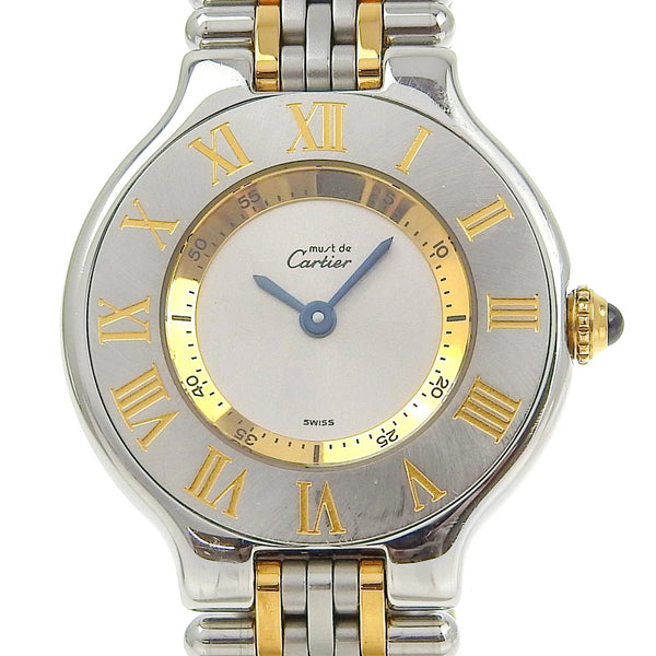 [Cartier] Cartier 
 Debe 21 WRISTWATCH 
 Combi Sea inoxidable cuarzo etiqueta analógica dial de plata Must21 Damas