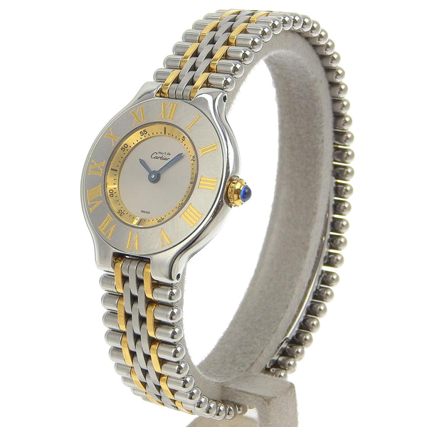 [卡地亚]卡地亚 
 必须21手表 
 组合不锈钢石英模拟标签银色表盘必须21女士