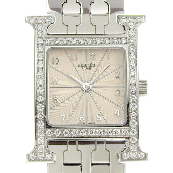 [Hermes] Hermes 
 H reloj de reloj 
 Diamond Beetel HH1.230 Acero inoxidable x Diamond Quartz Display Analog Marfil Dial Heure H Watch Damas A Rank