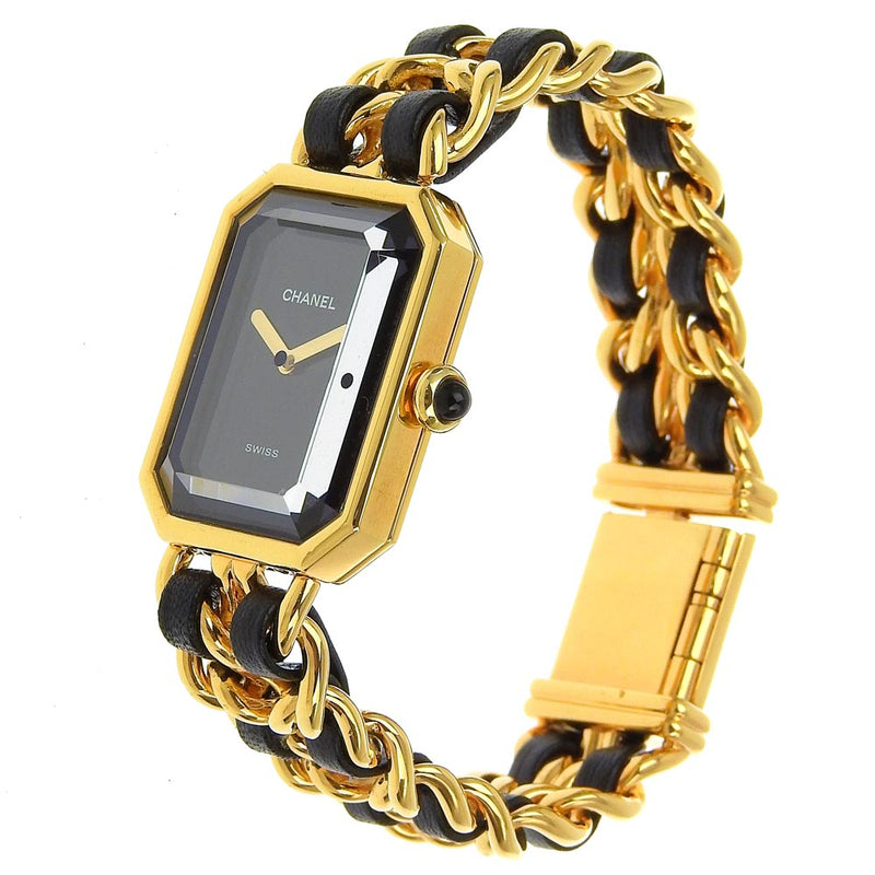 [香奈儿]香奈儿 
 首映的手表 
 H0001金色镀金x皮革石英模拟显示黑色表盘premiere s Ladies a-rank