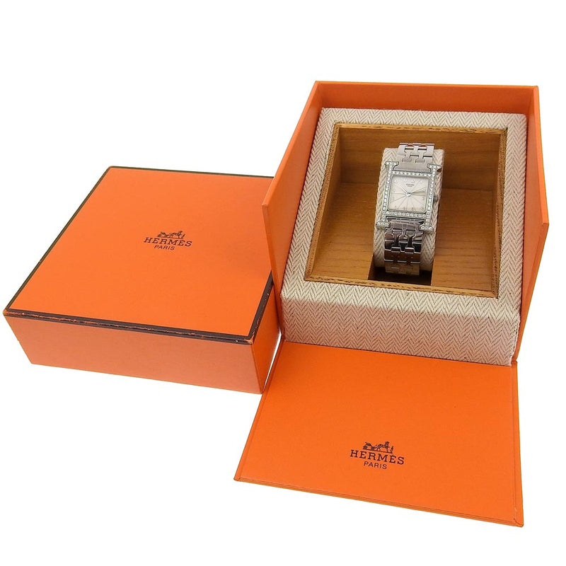 [HERMES] Hermes 
 H watch watch 
 Diamond Besel HH1.230 Stainless Steel Quartz Analog Display Silver Dial H Watch Ladies A-Rank