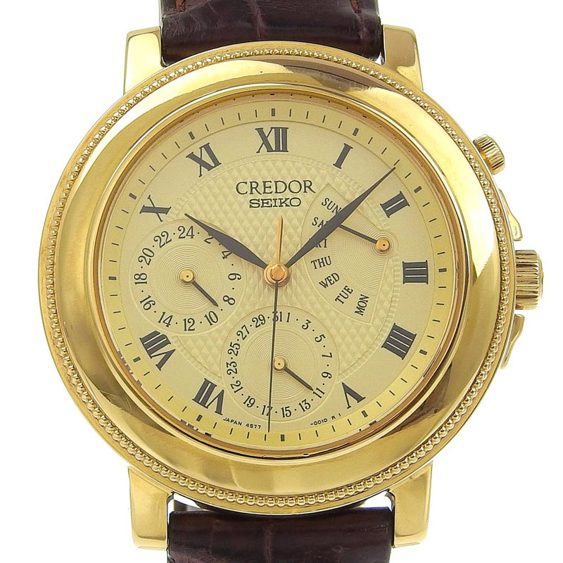 【SEIKO】セイコー
 クレドール 腕時計
 レトログラード 4S77-0010 K18イエローゴールド×クロコダイル 自動巻き 多針アナログ表示 ゴールド文字盤 CREDOR メンズA-ランク