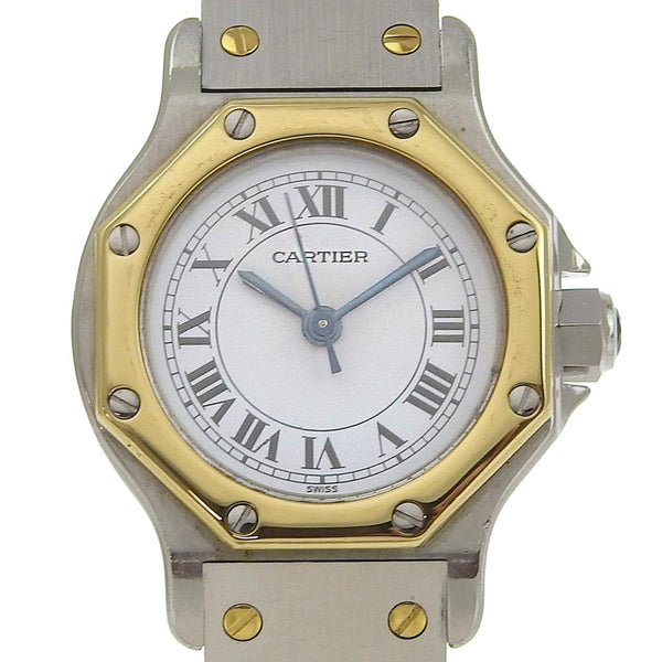 [까르띠에] 까르띠에 
 Santos Occagan SM Watch 
 조합 W2001683 스테인레스 스틸 X YG 금 자동 흰색 다이얼 산토스 팔각형 SM 레이디스