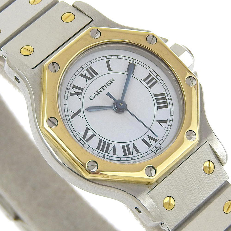 [까르띠에] 까르띠에 
 Santos Occagan SM Watch 
 조합 W2001683 스테인레스 스틸 X YG 금 자동 흰색 다이얼 산토스 팔각형 SM 레이디스