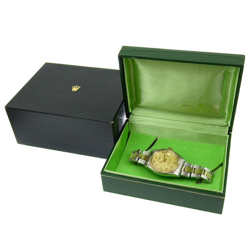 【ROLEX】ロレックス
 オイスターパーペチュアル 腕時計
 デイト cal.1570 1505 ゴールド＆スチール 自動巻き ゴールド文字盤 Oyster perpetual メンズA-ランク