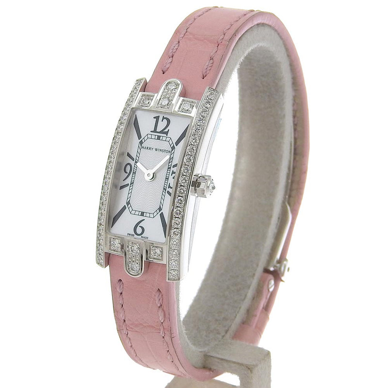 [Harry Winston] Harry Winston 
 Avenue C Mini Watch 
 AVCQHM16WW024 18KWhite Gold x Crocodile x Diamond Raspberry Pink Quartz Analog display White Shell Dial Avenue C mini Ladies A+Rank