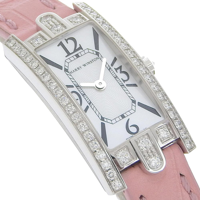 [Harry Winston] Harry Winston 
 Avenue C Mini Watch 
 AVCQHM16WW024 18KWhite Gold x Crocodile x Diamond Raspberry Pink Quartz Analog display White Shell Dial Avenue C mini Ladies A+Rank