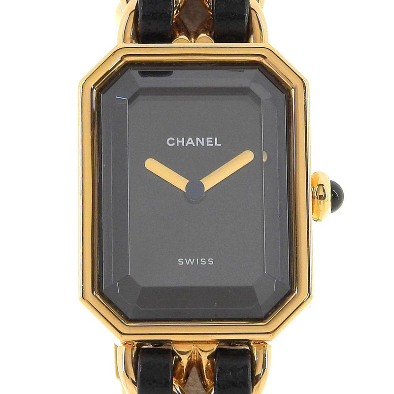[Chanel] Chanel 
 Premiere l l -watch 
 Chapado dorado x cuero exhibición analógica de cuarzo de oro estreno en dial negro L Ladies A Rank