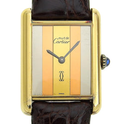 【CARTIER】カルティエ
 マストタンク 腕時計
 ヴェルメイユ シルバー925×クロコダイル 手巻き アナログ表示 ゴールド文字盤 Must tank レディース