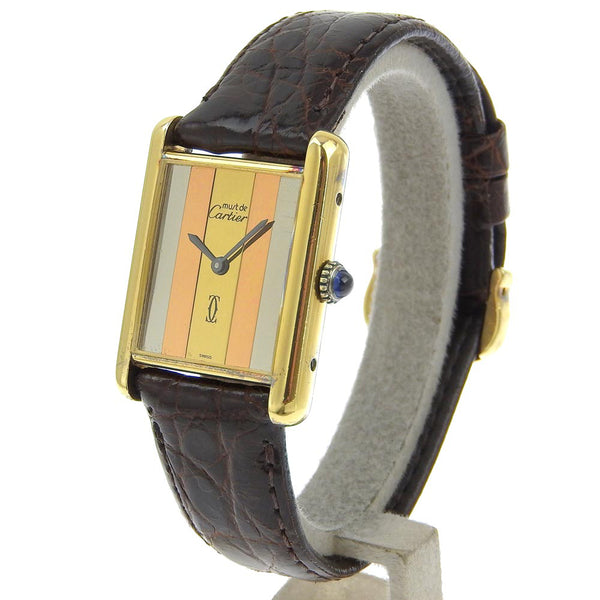 [Cartier] Cartier 
 Mast tank watch 
 Vermeille Silver925 x crocodile Hand Winding Analog display Gold dial Must Tank Ladies