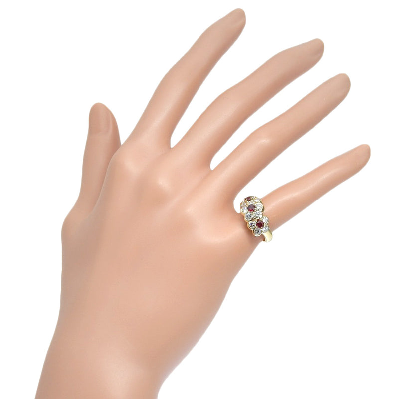 [Van Cleef＆Arpels] Van Cleef＆Arpel Flower No. 5 Ring / Ring 18K黄金X红宝石X钻石花约4.8克面粉女士A+等级