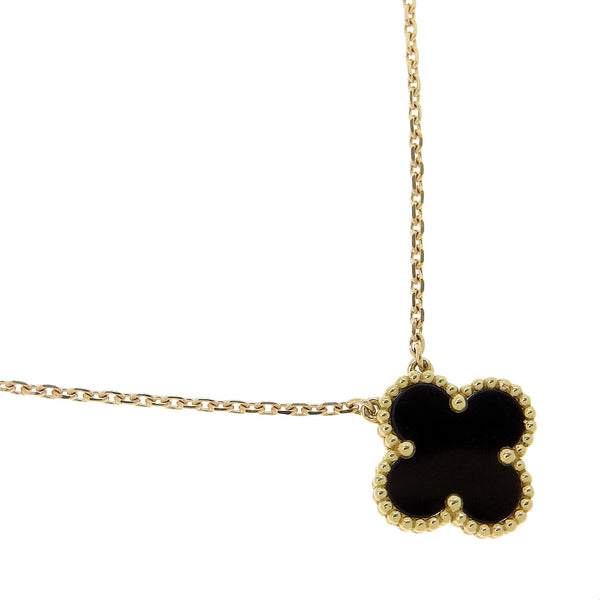 [VAN CLEEF & ARPELS] Van Cleef & Arpel 
 Vintage Humbring necklace 
 18KYellow Gold x Onyx Flower Approximately 6g Vintage Alhambra Ladies A+Rank