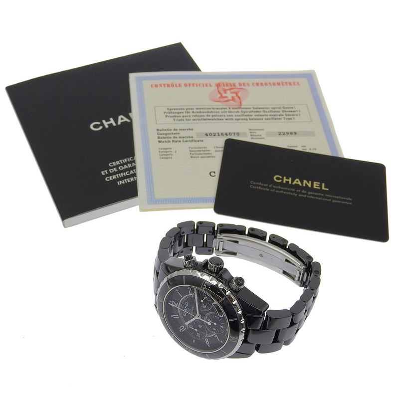 【CHANEL】シャネル
 J12 腕時計
 cal.2894-2 H0940 セラミック 自動巻き クロノグラフ 黒文字盤 J12 メンズA-ランク