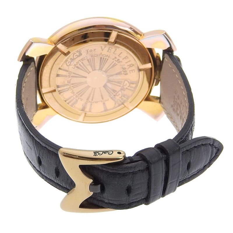 [GAGA MILANO] Gaga Milan Manuare 46 Watch Vellfire Plated Gold×Embossed Leather Quartz Small second black dial Manure 46 Men's