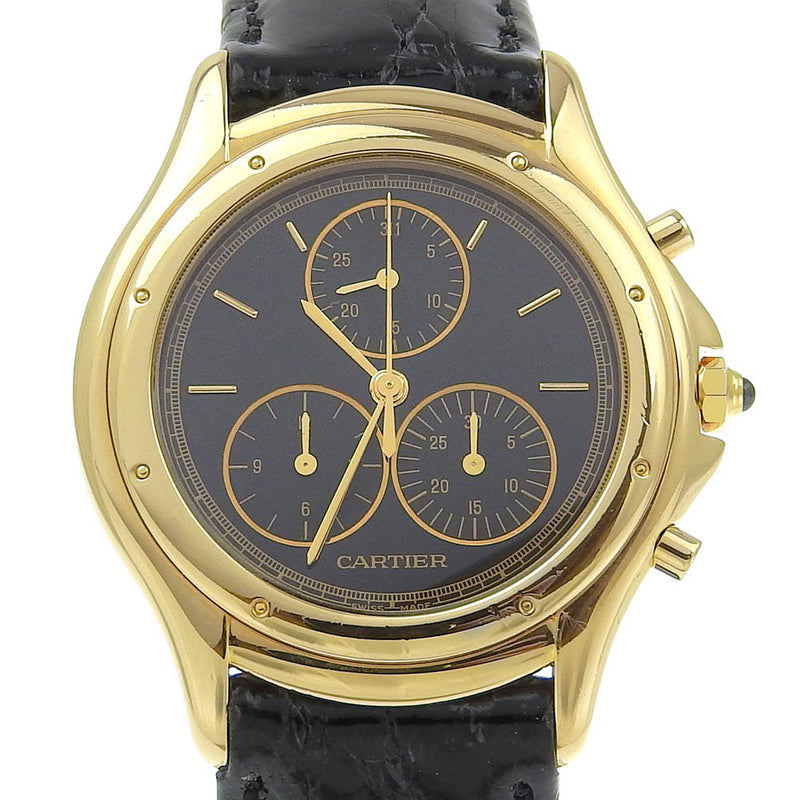 [Cartier] Cartier Kuger LM Watch Cal.212p W3500851 18KOro amarillo x cronógrafo de cuarzo de cocodrilo dial negro cougar lm boys a-rank