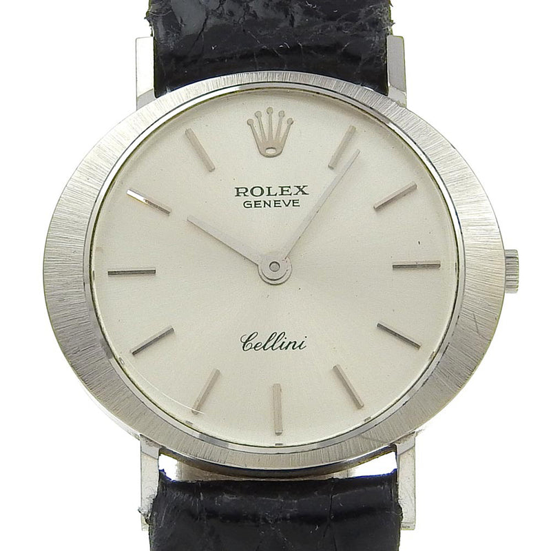 [Rolex] Rolex Cherini Watch No. 1 Cal.1600 3653 18KOro blanco X Crocodile Hand -Wound Silver Dial Cherini Damas