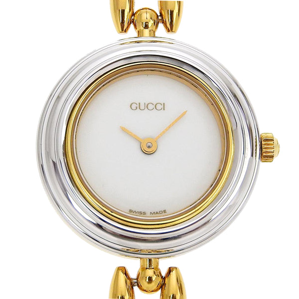 [GUCCI] Gucci 
 changeBezel watch 
 11/12.2 Plated Gold Quartz Analog display White dial Change Bezel Ladies