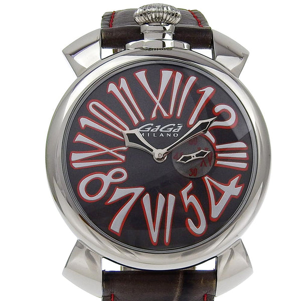 [Gaga Milano] Gaga Milano 
 Manurer 46 montres 
 5084 ACTEUR INOXDUBLE X CUIR REMOSED ROUGE ROUGE AFFICHE ANALOG