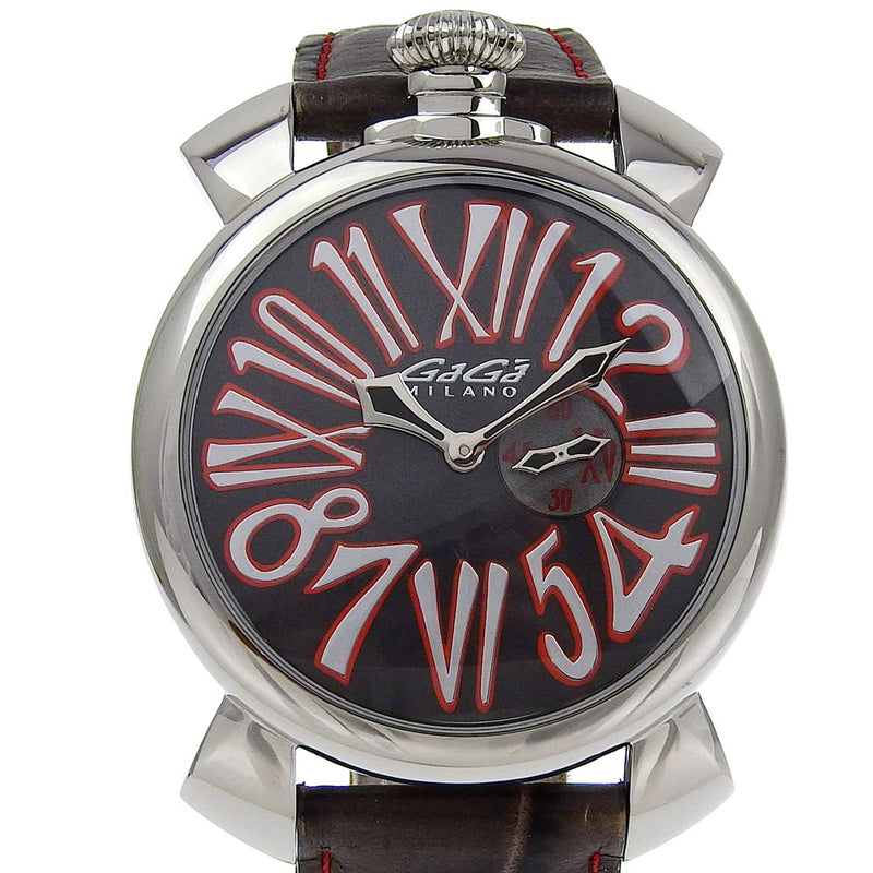 [Gaga Milano] Gaga Milano 
 Manurer 46 montres 
 5084 ACTEUR INOXDUBLE X CUIR REMOSED ROUGE ROUGE AFFICHE ANALOG