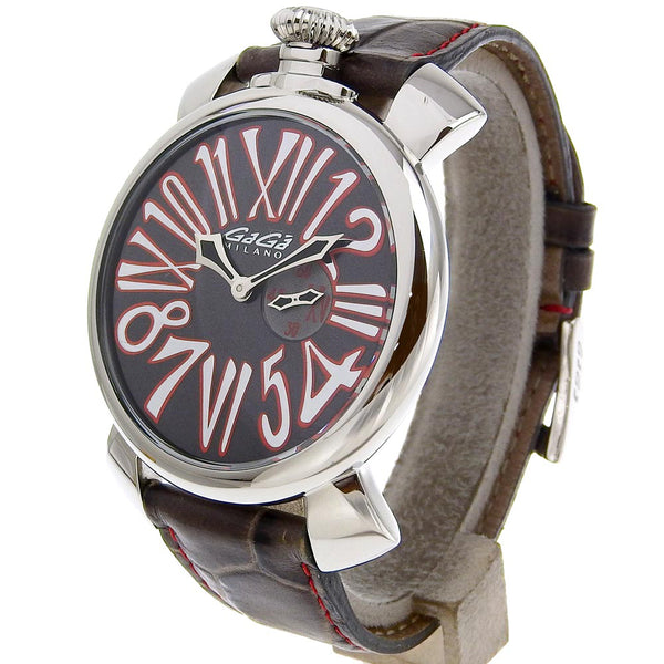 [Gaga Milano] Gaga Milan Manuare 46 Reloj 5084 Acero inoxidable x acero inoxidable x expreso cuero de cuartzo exhibición analógica de la esfera gris 46 hombres