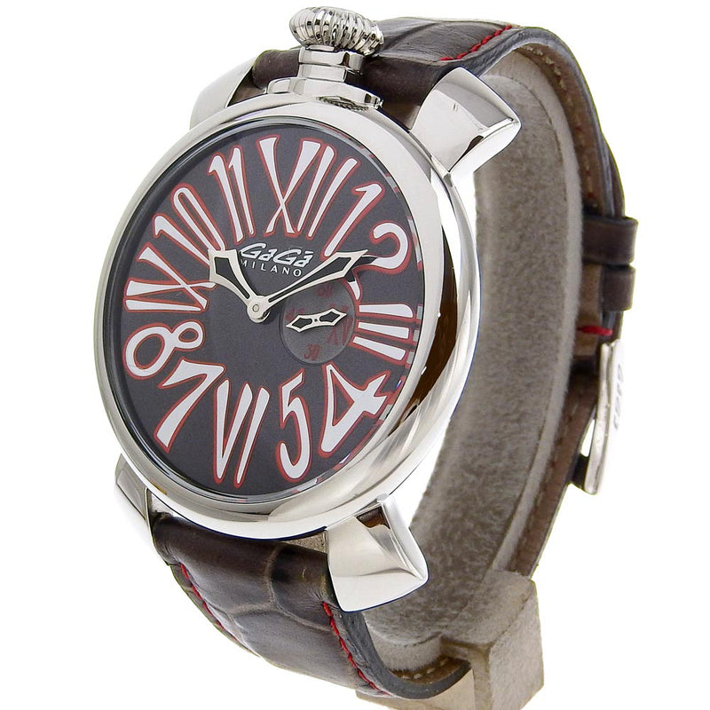 [Gaga Milano] Gaga Milan Manuare 46 Watch 5084 en acier inoxydable x acier inoxydable X Express Cuir Red Quartz Affichage analogique Grey Dial Fumier 46 Men