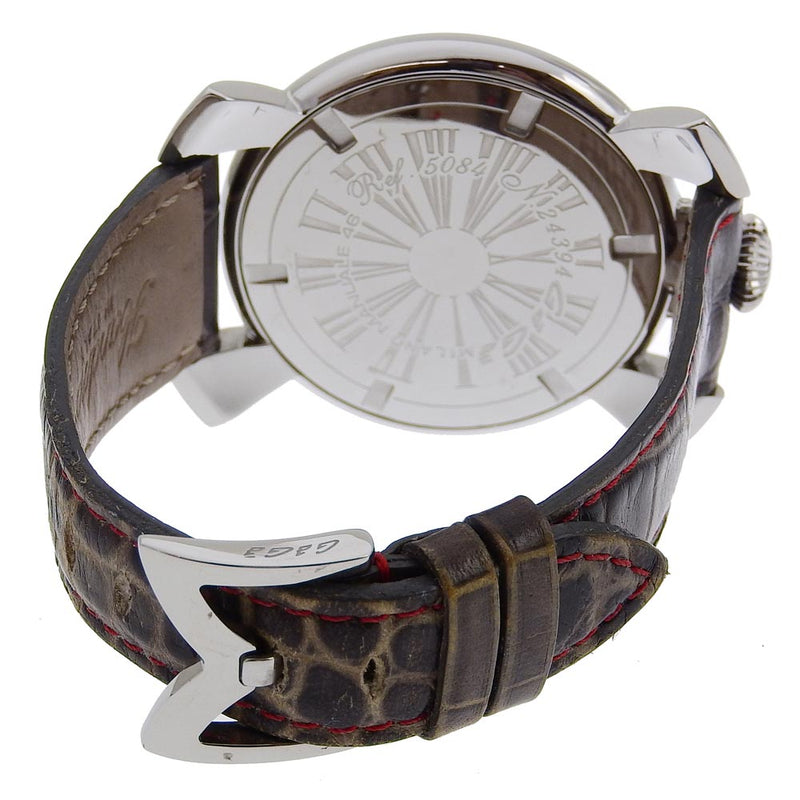 [Gaga Milano] Gaga Milan Manuare 46 Reloj 5084 Acero inoxidable x acero inoxidable x expreso cuero de cuartzo exhibición analógica de la esfera gris 46 hombres