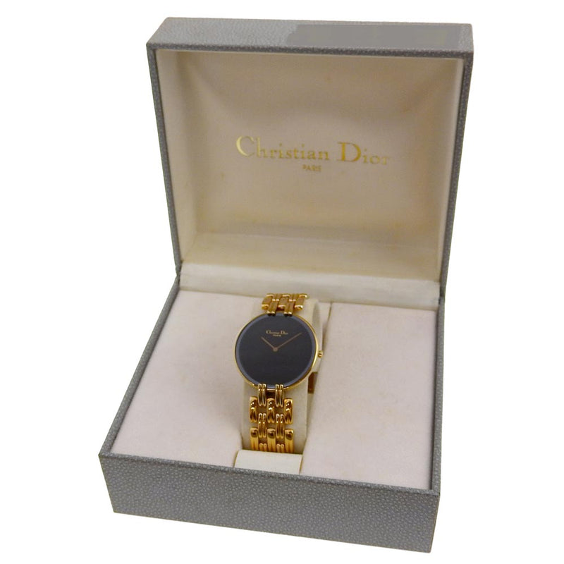 [DIOR] Christian Dior Bakira Watch 47154-3 Gold Plating Quartz 아날로그 디스플레이 블랙 다이얼 Bakira Men A-Rank