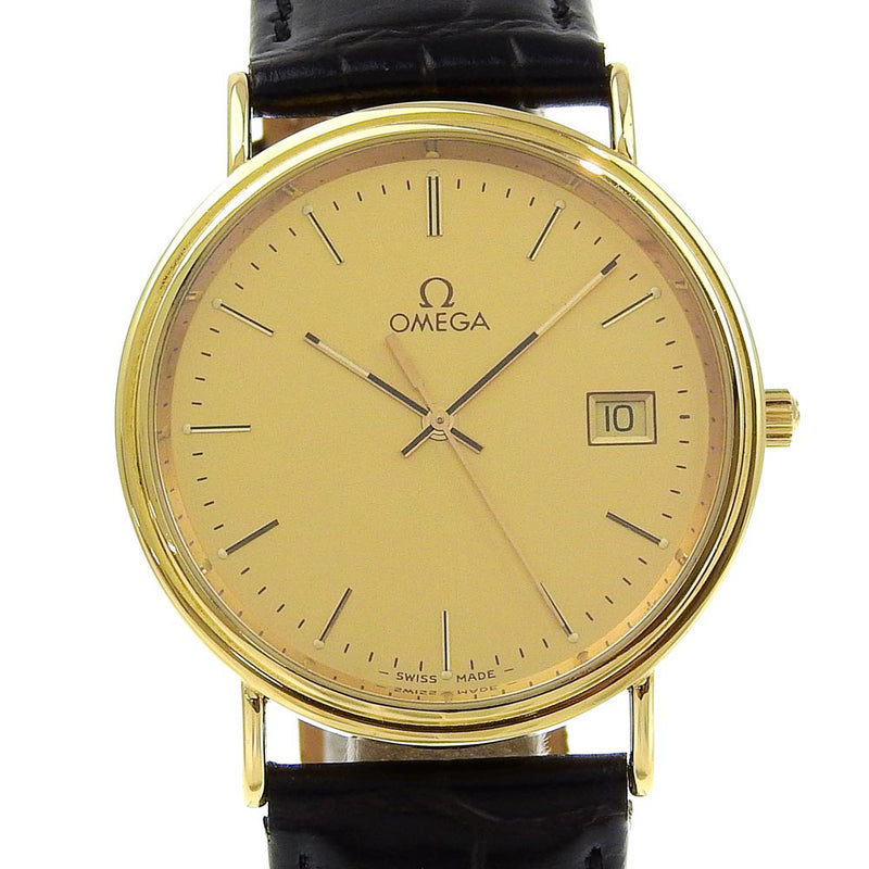 [OMEGA] Omega Watch Cal.1430 18KYellow gold xEmbossed Leather Quartz Analog display Gold dial Men's A-Rank