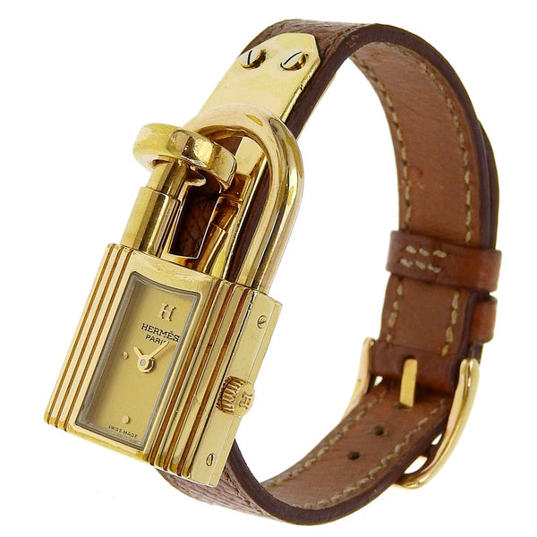 [HERMES] Hermes 
 Kelly Watch Watch 
 Plated Gold× Leather □ B engraved Quartz Analog display Gold dial Kelly Watch Ladies